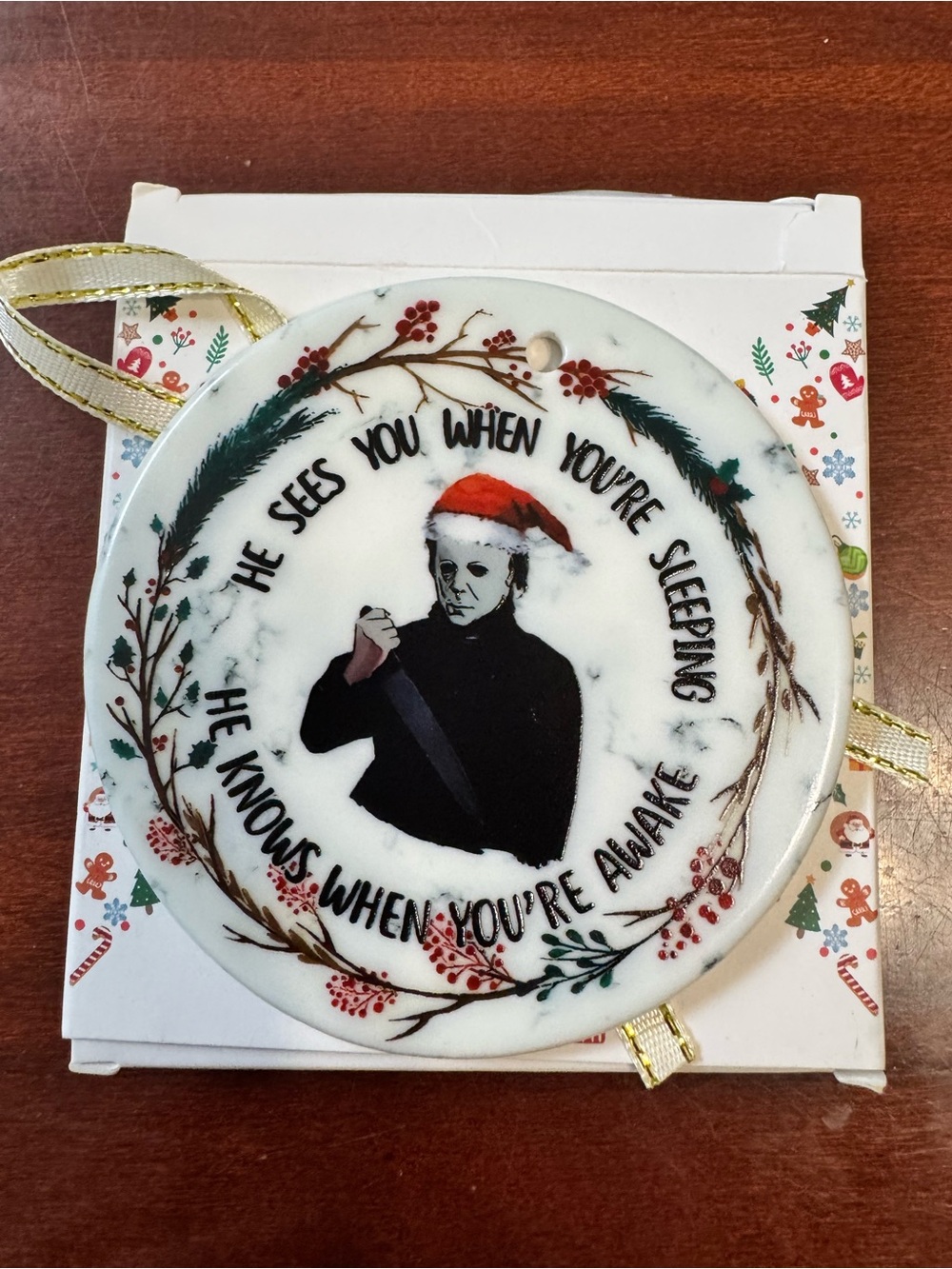 Holiday Michael Myers Ceramic Ornament - White and Red